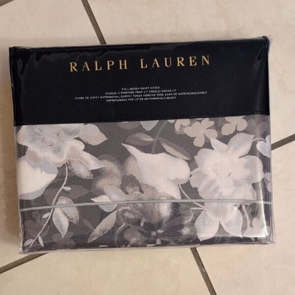 NWT Ralph Lauren Full / Queen Duvet Cover Avery Charcoal Floral Grey - Picture 2 of 7